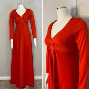 Vintage 70s red long sleeve maxi dress